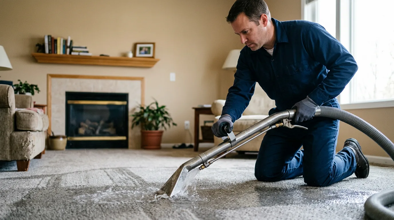 Water damage restoration technician working near Deer Park, NY